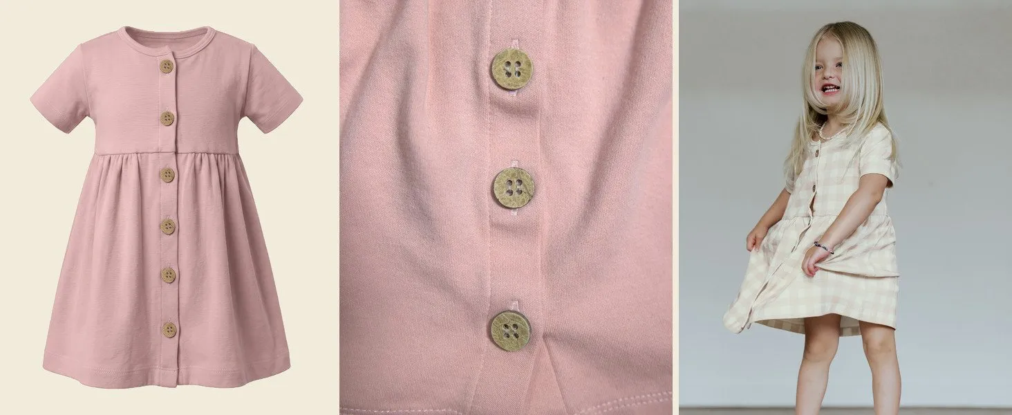 Penelope Dress details: the sleeve, the wooden buttons and the twirl skirt