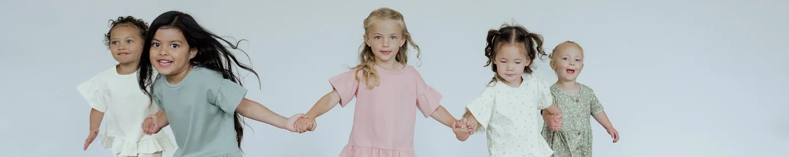 BRIN Brand Store header: five toddlers running hand in hand